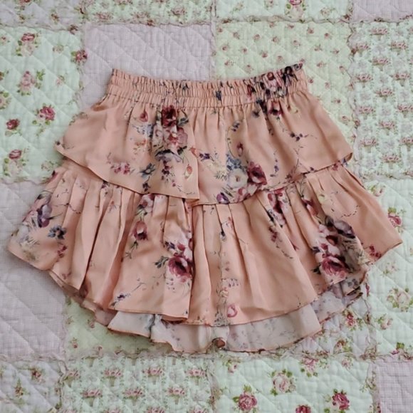 Loveshackfancy Silk Ruffle mini floral skirt S - Picture 6 of 9
